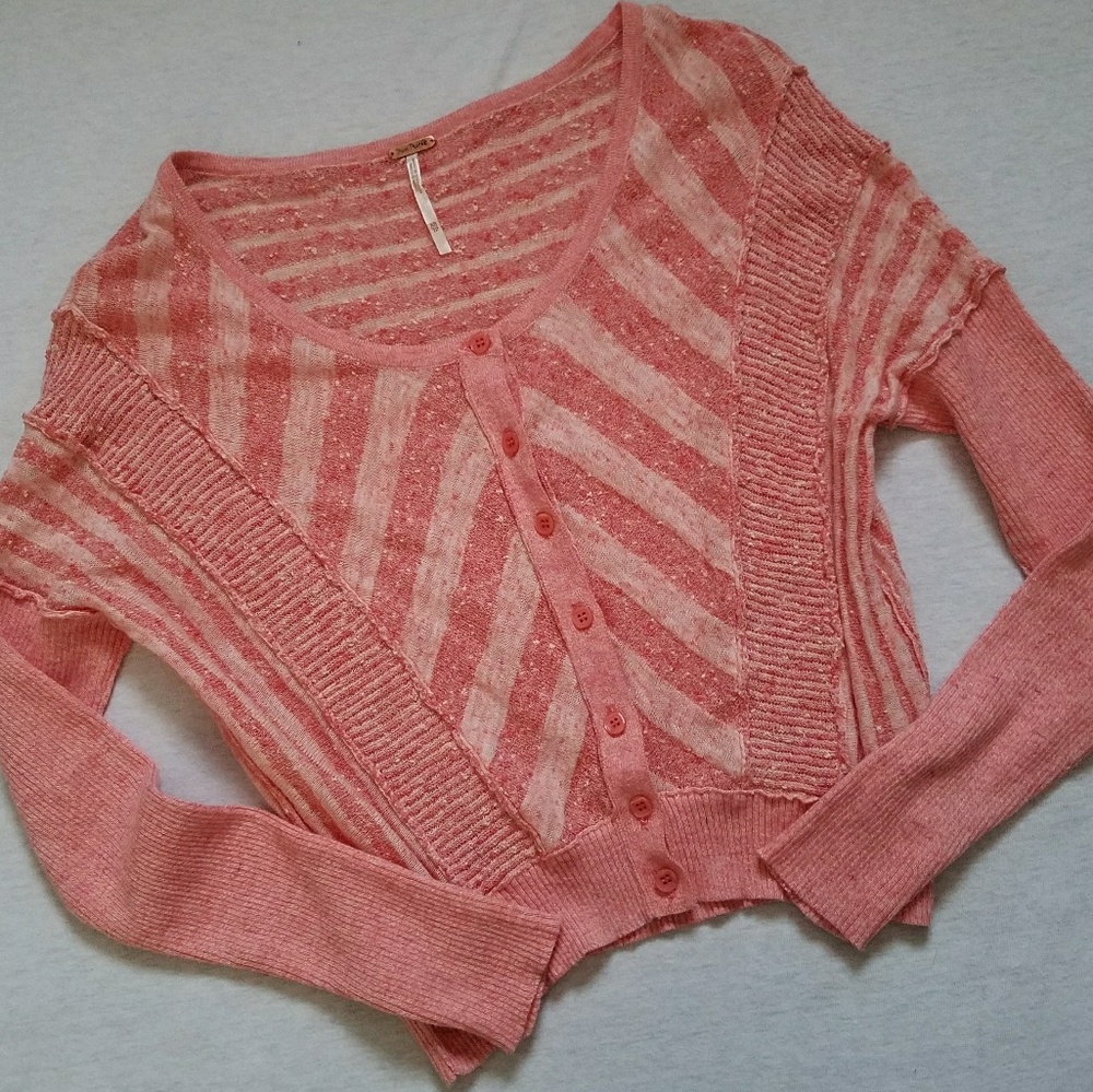 Free People cropped striped lightweight cardigan
